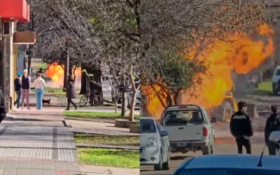 Video: una fuga de gas en Crespo provocó un incendio y una máquina municipal quedó envuelta en llamas